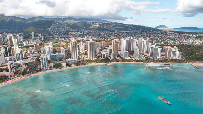 coastline with large buildings